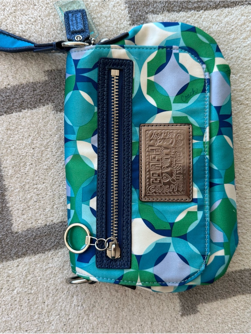 Blue & Teal Geometric Print Coach poppy bag y2k🔥💙